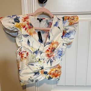 Express Floral Ruffle Sleeve Blouse - Multicolor